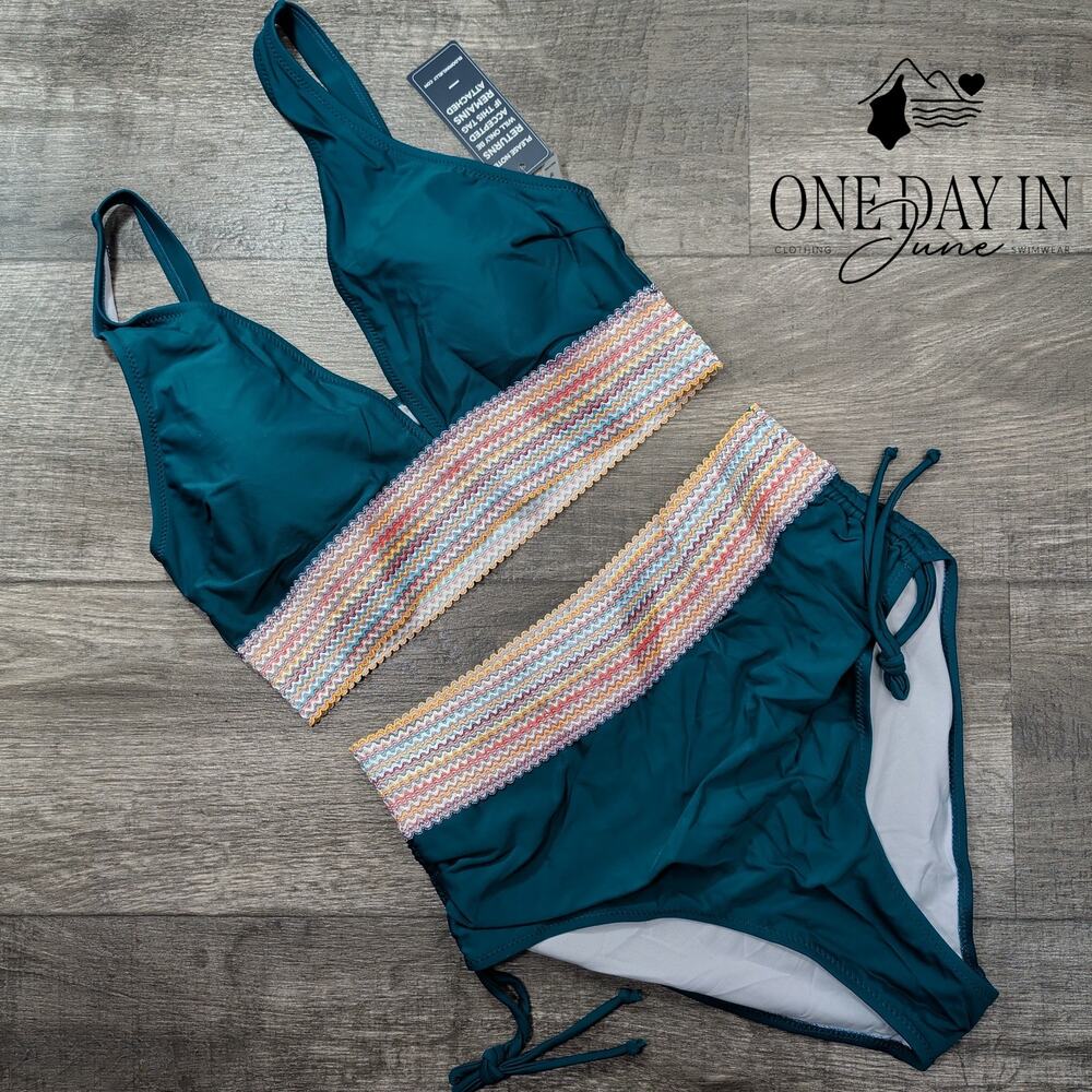 Blooming Jelly High Waist Drawstring Bikini Swimsuit Size L - Picture 2 of 6